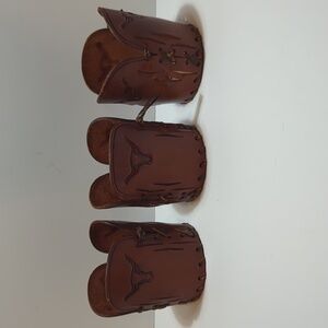 Leather Tooled Texas Longhorns beverage holders set of 3 koozie can bottle cups